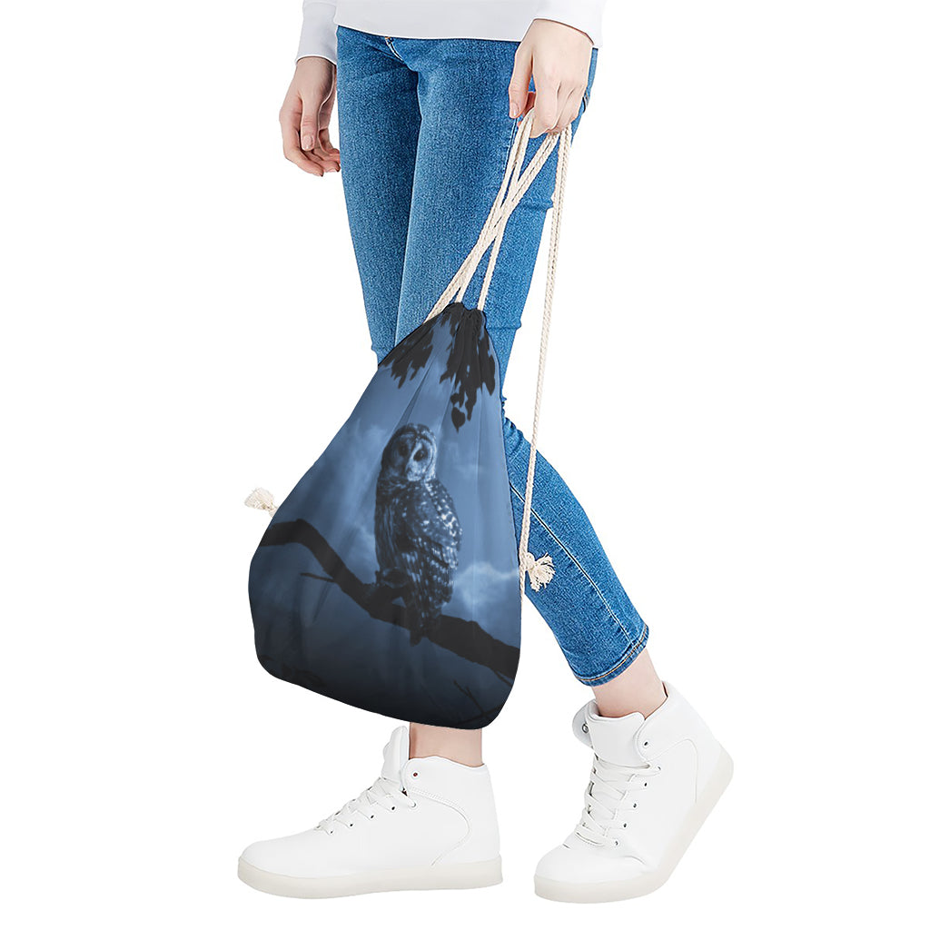 Full Moon Night Owl Print Drawstring Bag