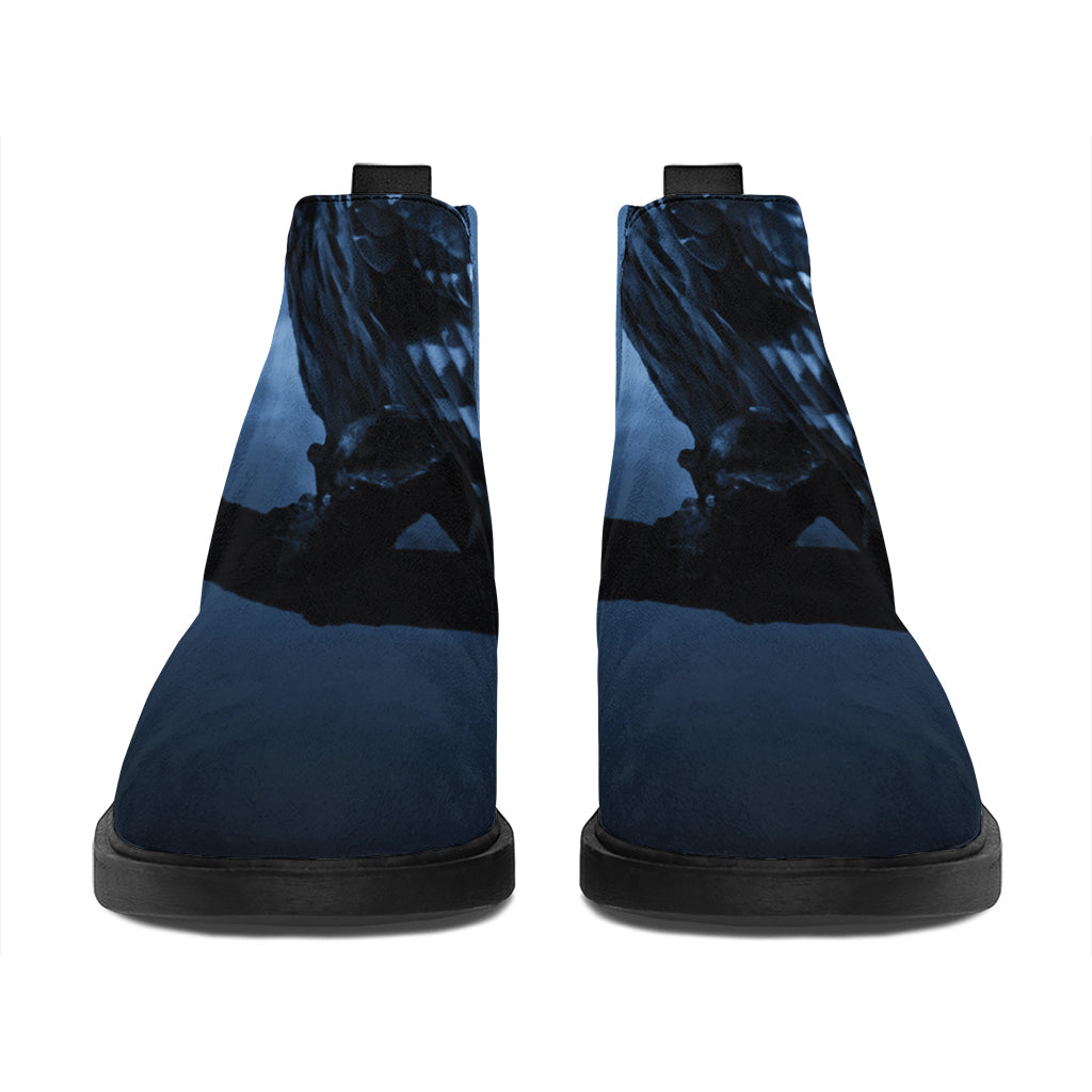 Full Moon Night Owl Print Flat Ankle Boots