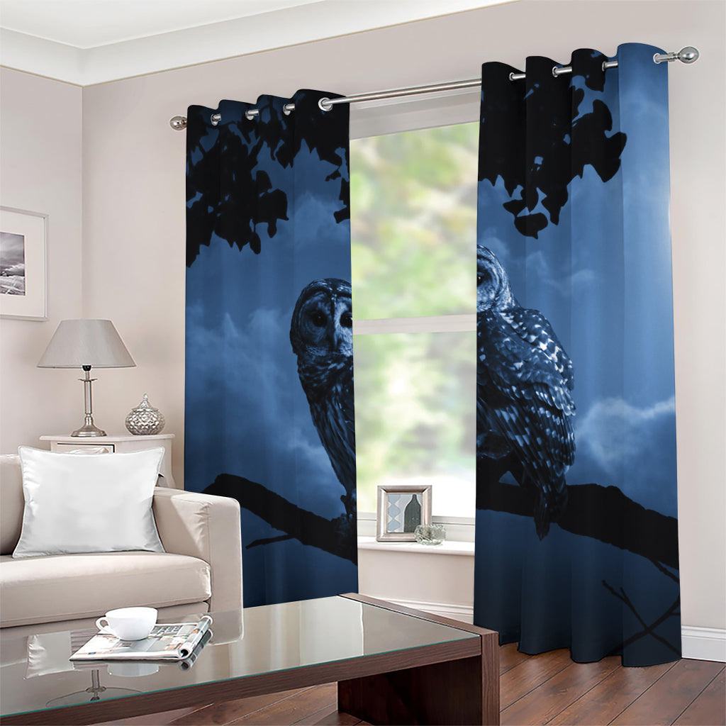 Full Moon Night Owl Print Grommet Curtains