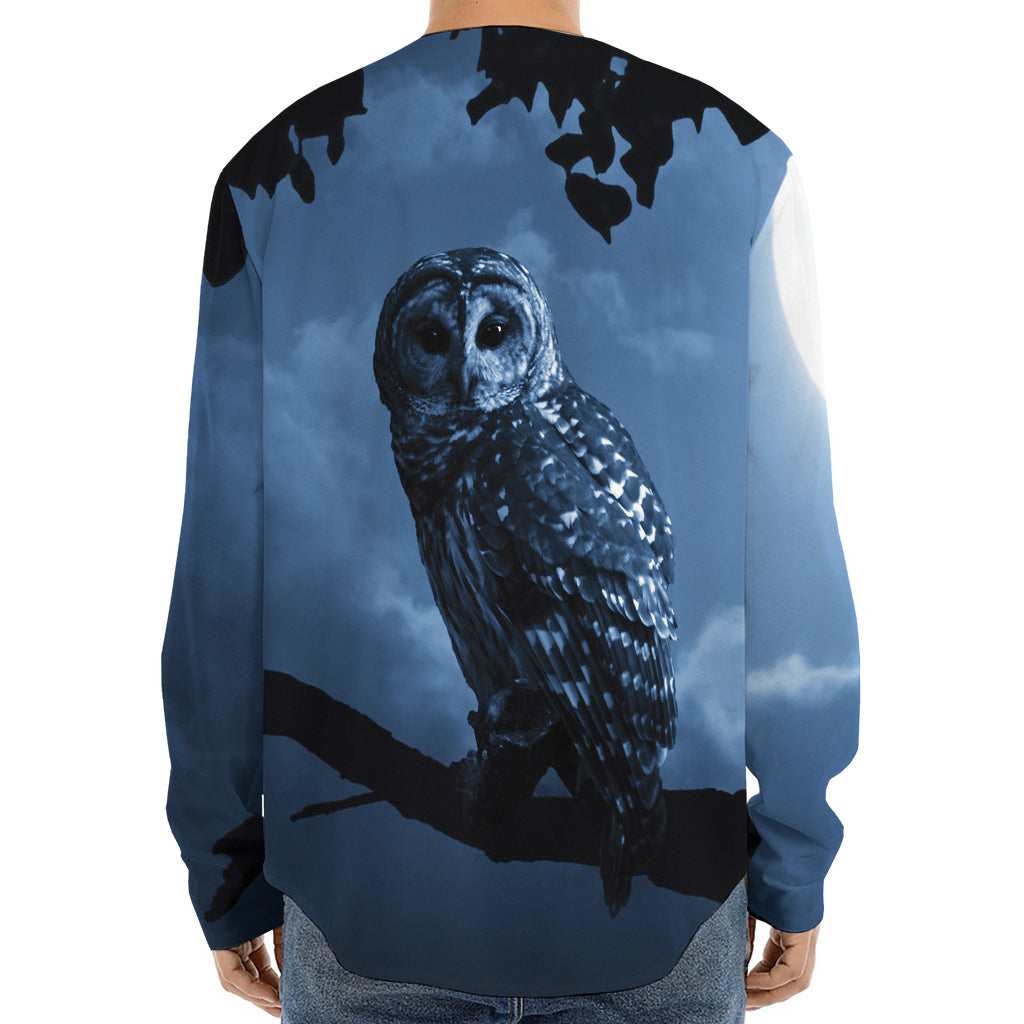 Full Moon Night Owl Print Long Sleeve Baseball Jersey