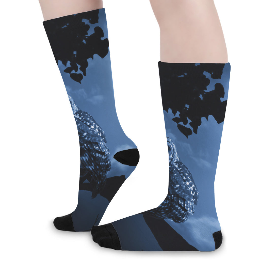 Full Moon Night Owl Print Long Socks