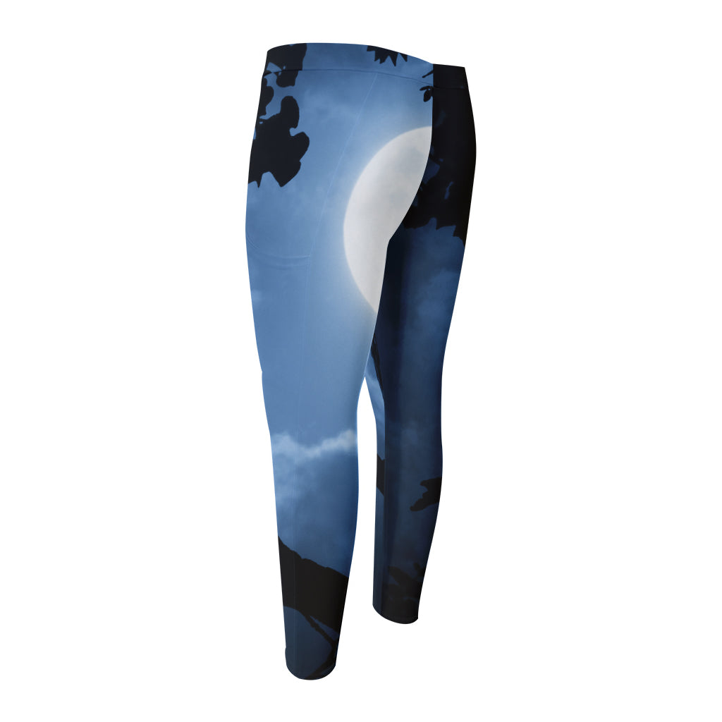 Full Moon Night Owl Print Men's Compression Pants
