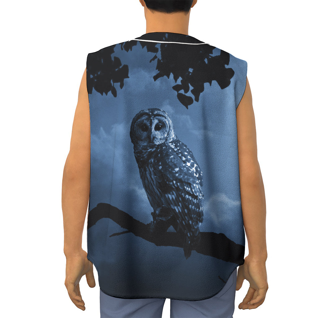 Full Moon Night Owl Print Sleeveless Baseball Jersey