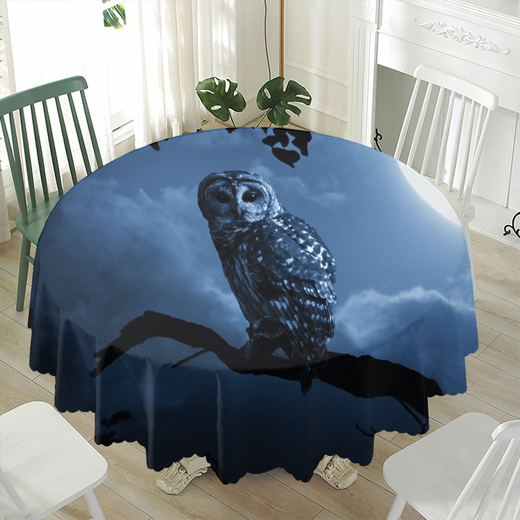 Full Moon Night Owl Print Waterproof Round Tablecloth
