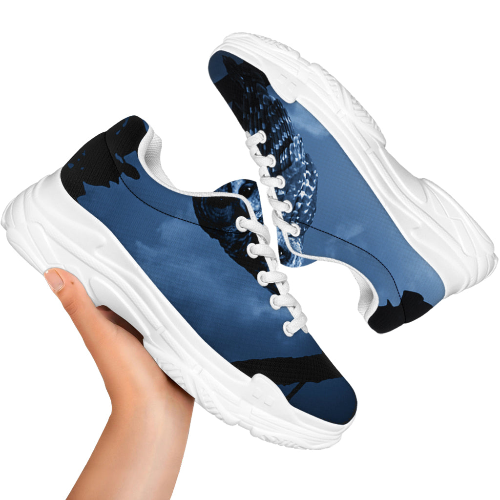 Full Moon Night Owl Print White Chunky Shoes