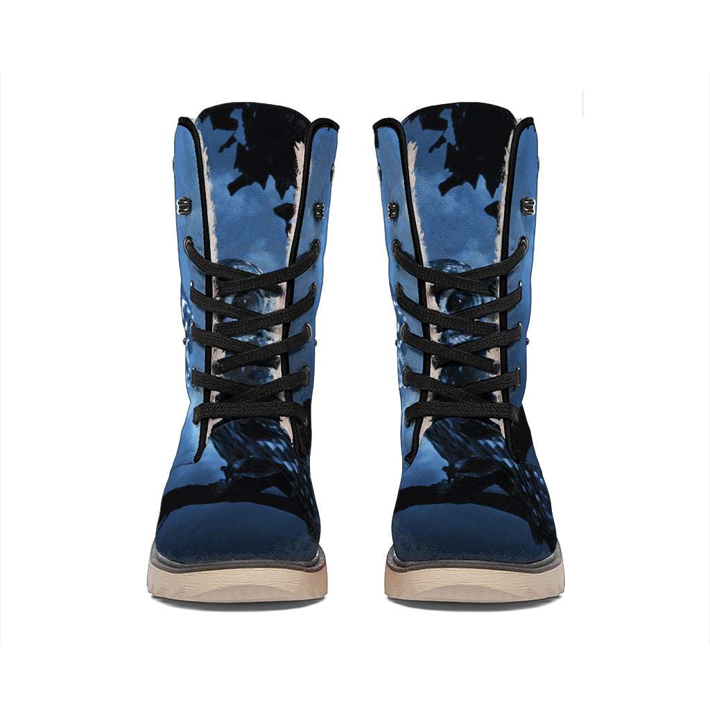 Full Moon Night Owl Print Winter Boots