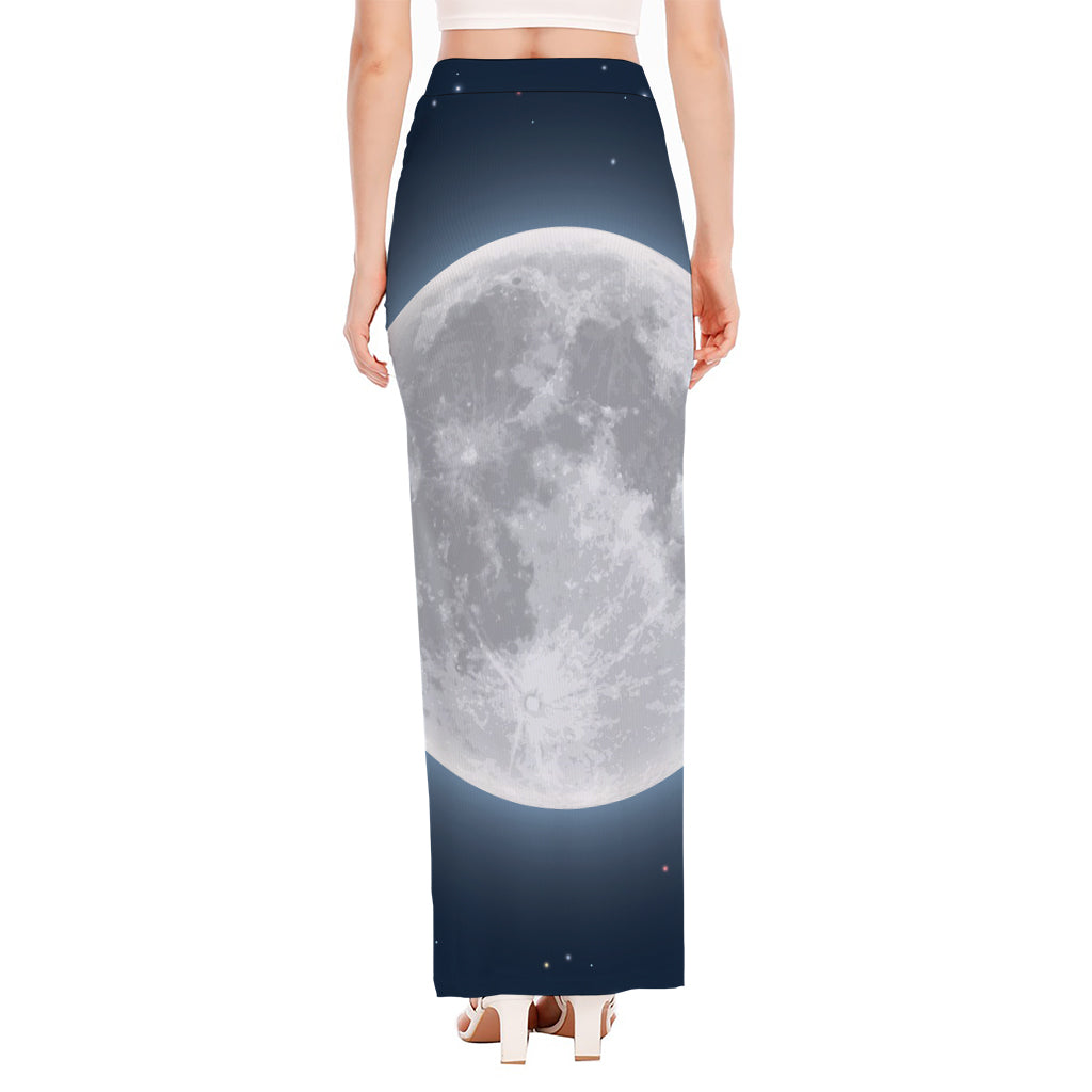 Full Moon Print High Slit Maxi Skirt