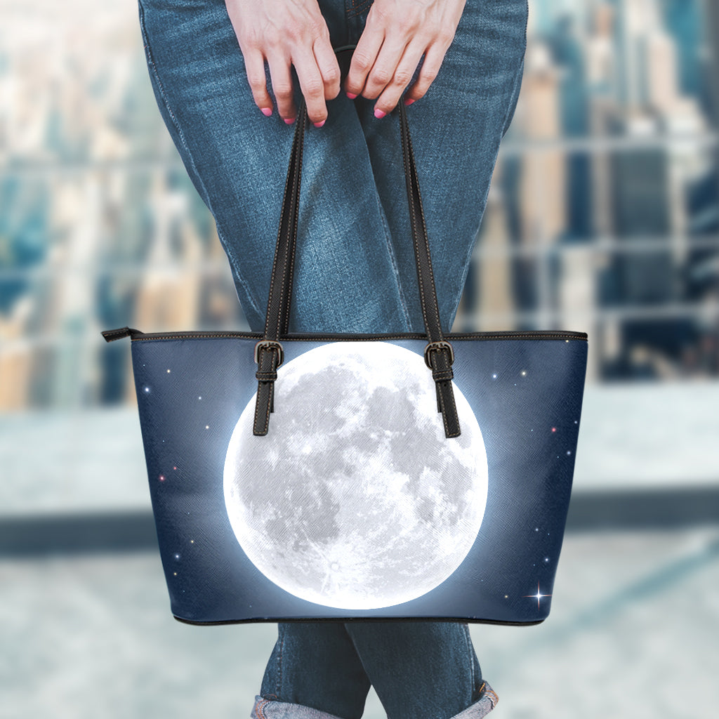Full Moon Print Leather Tote Bag