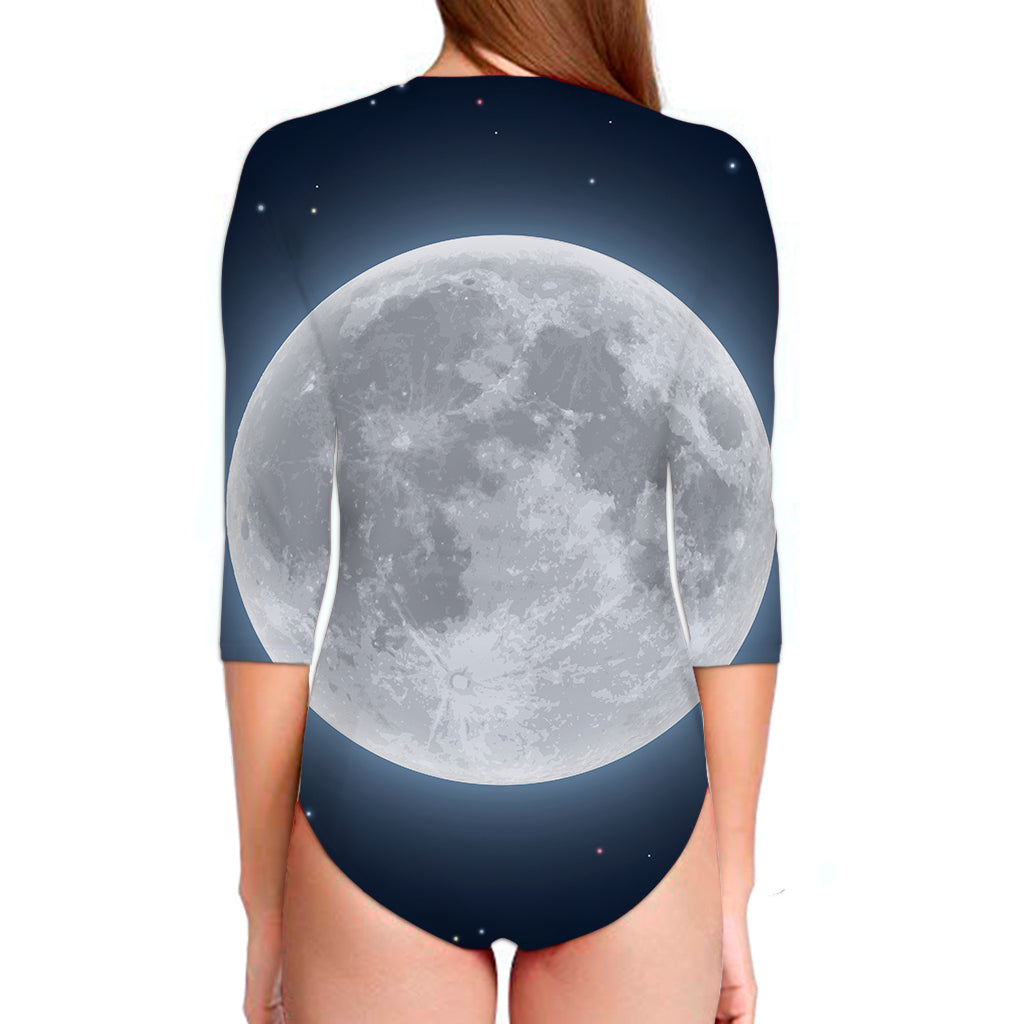 Full Moon Print Long Sleeve Swimsuit