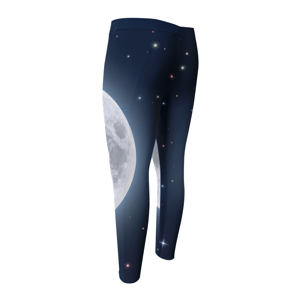 Full Moon Print Men's Compression Pants