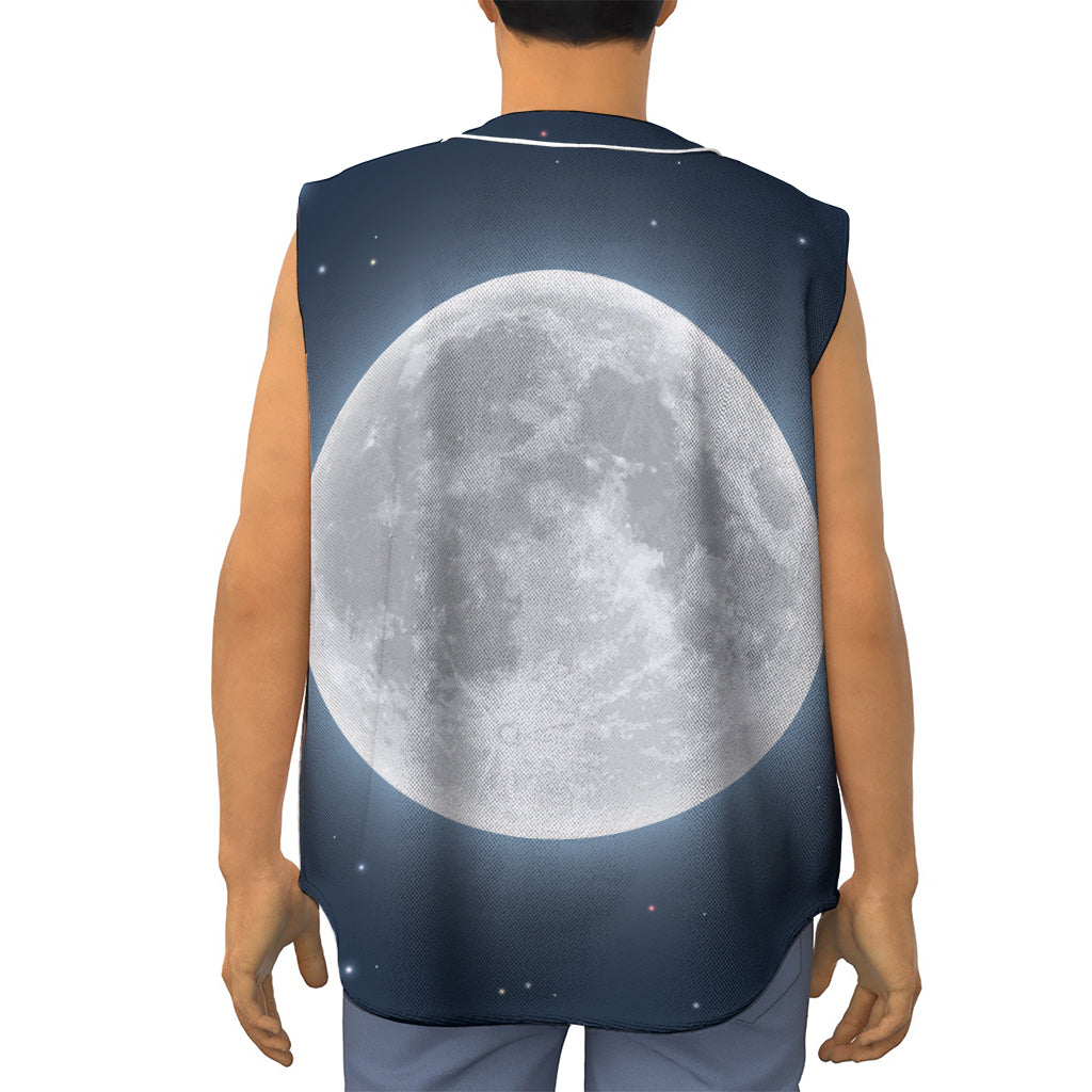 Full Moon Print Sleeveless Baseball Jersey