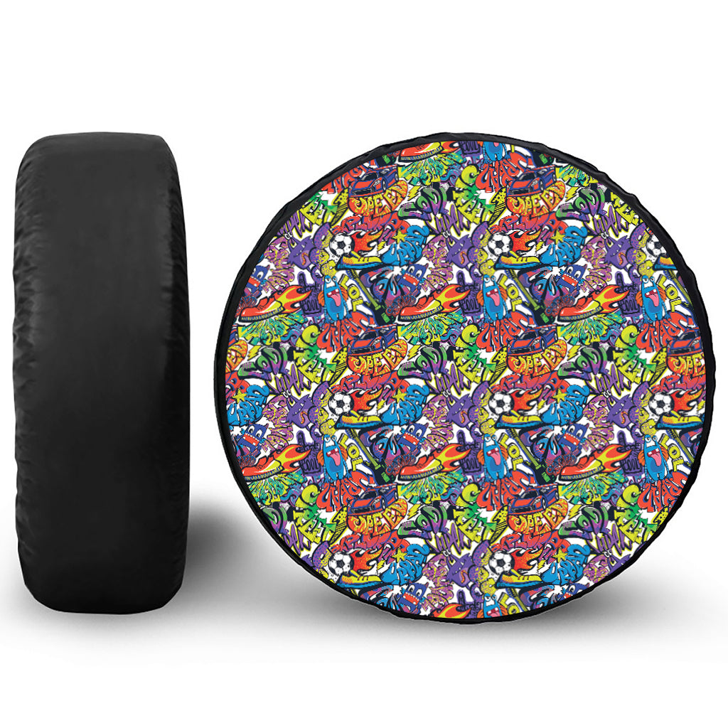 Funky Graffiti Pattern Print Leather Spare Tire Cover