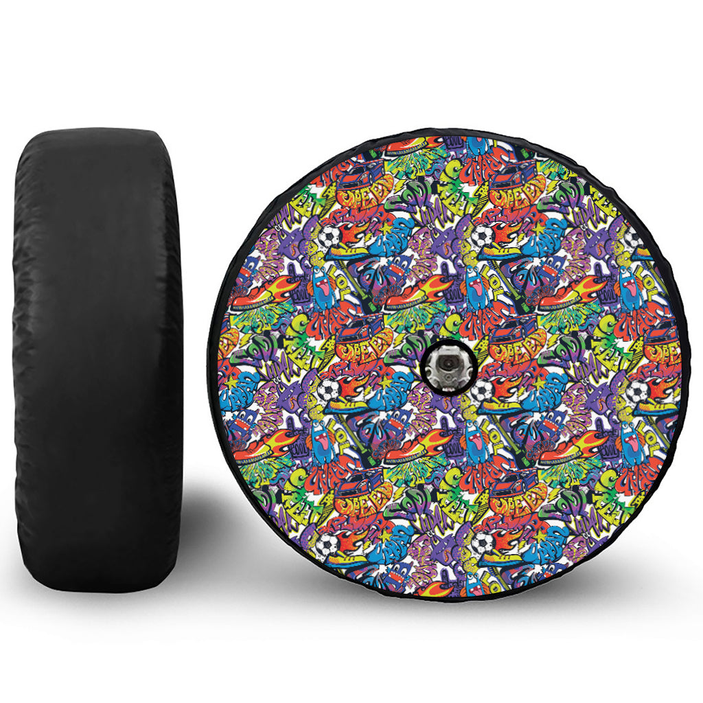 Funky Graffiti Pattern Print Tire Cover With Camera Hole