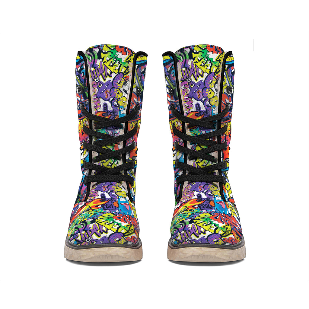 Funky Graffiti Pattern Print Winter Boots
