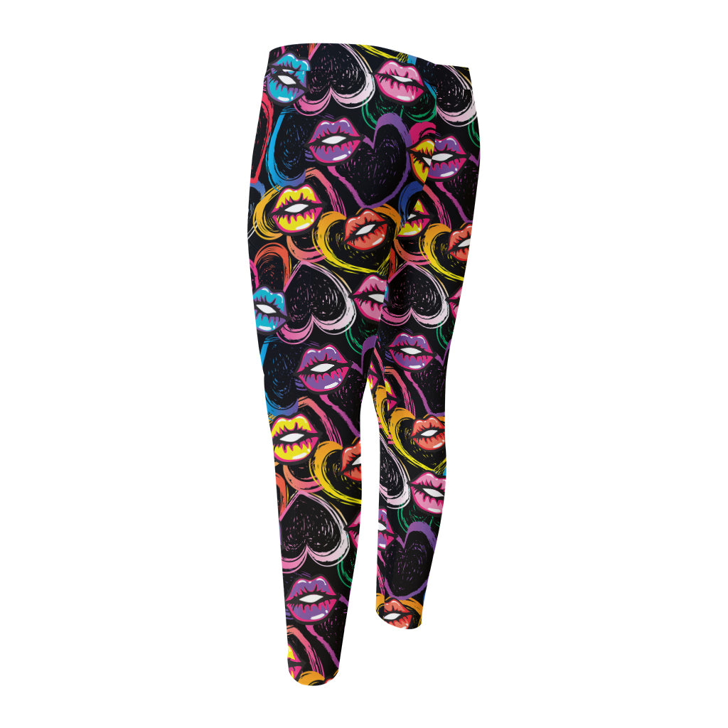 Funky Kiss Lips Pattern Print Men's Compression Pants