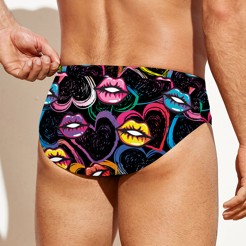 Funky Kiss Lips Pattern Print Men's Swim Briefs