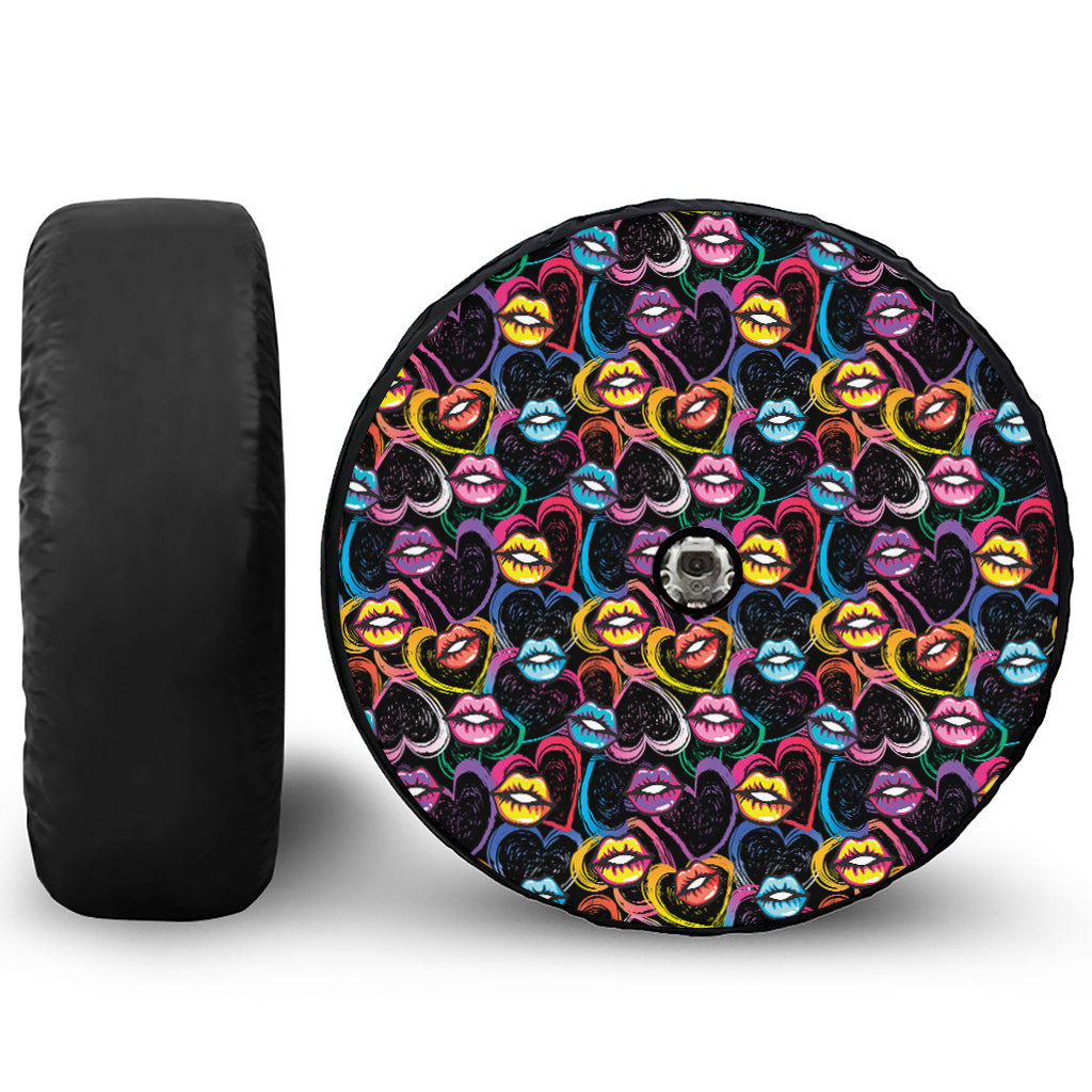 Funky Kiss Lips Pattern Print Tire Cover With Camera Hole
