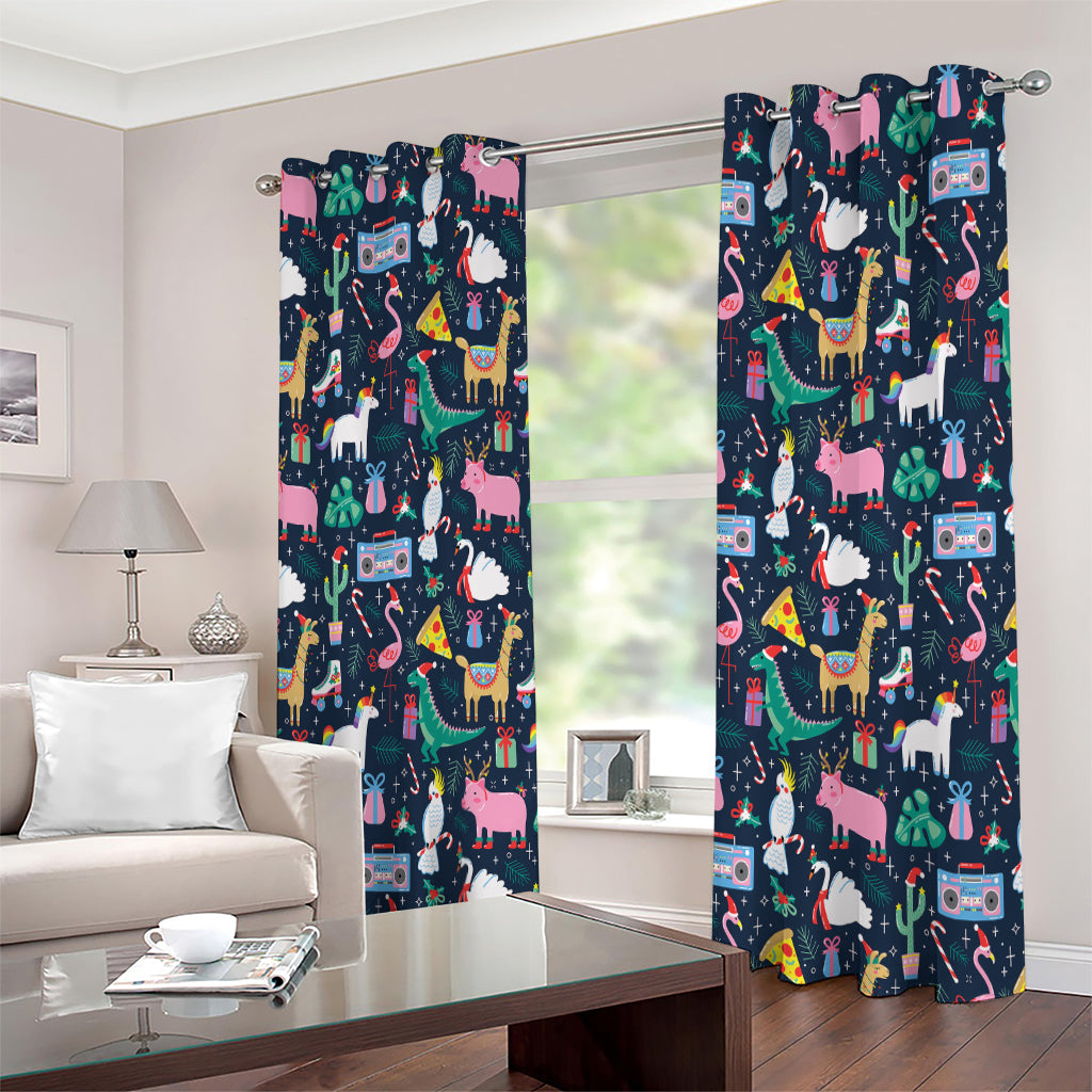 Funny Christmas Animals Pattern Print Extra Wide Grommet Curtains