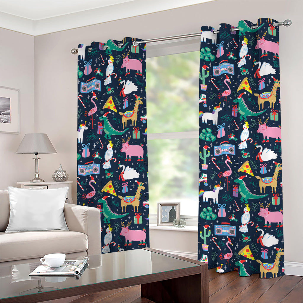 Funny Christmas Animals Pattern Print Grommet Curtains