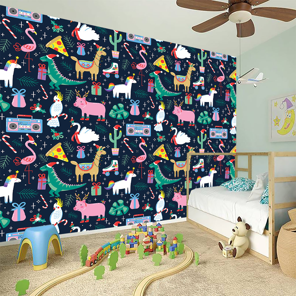Funny Christmas Animals Pattern Print Wall Sticker