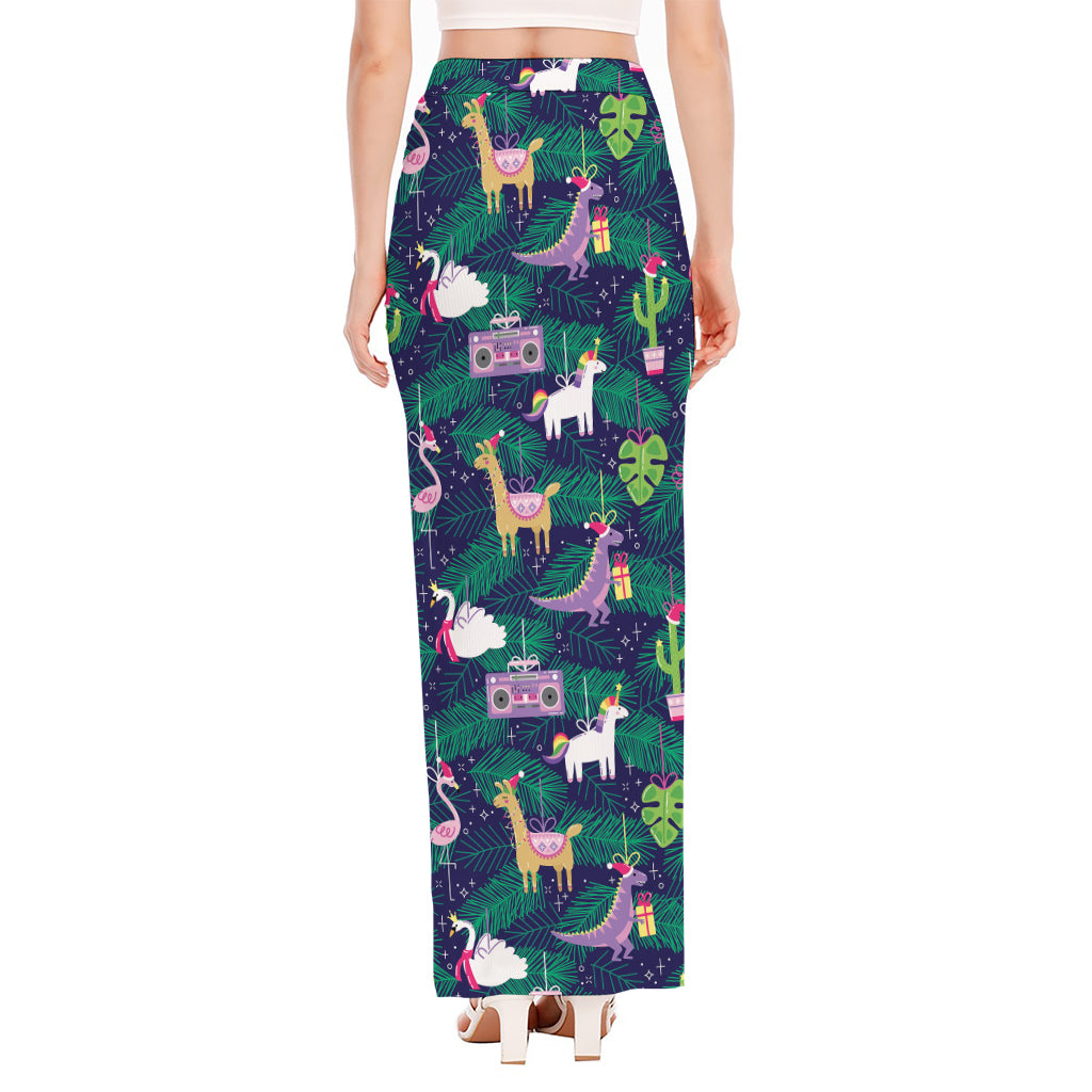 Funny Christmas Decoration Pattern Print High Slit Maxi Skirt