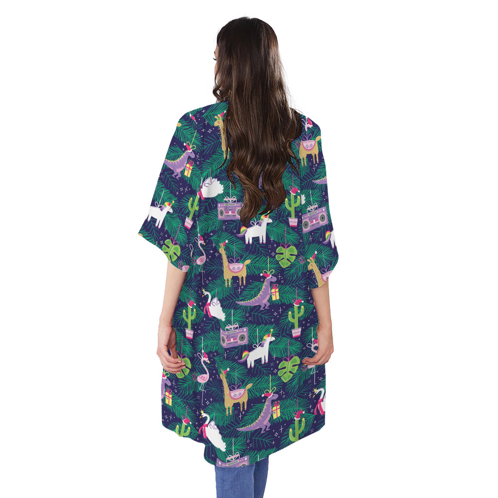 Funny Christmas Decoration Pattern Print Open Front Beach Cover Up