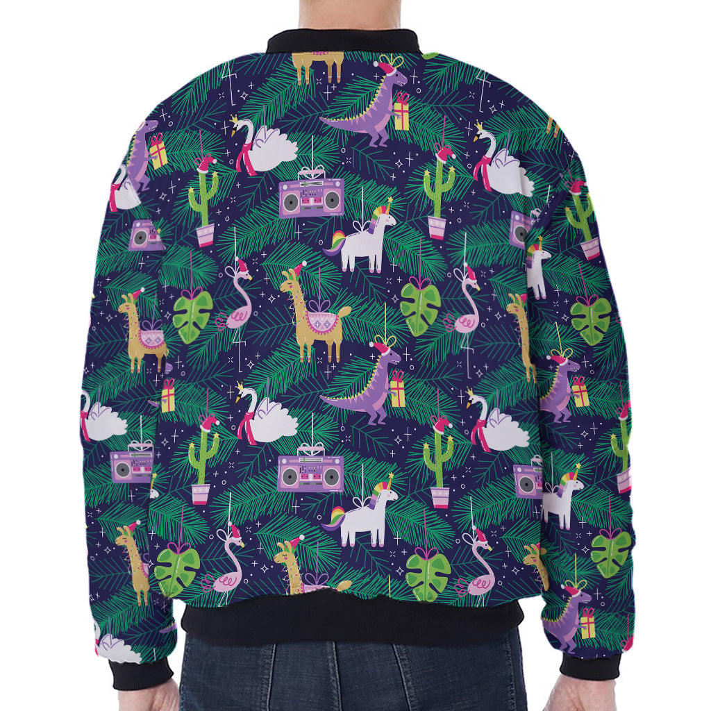 Funny Christmas Decoration Pattern Print Zip Sleeve Bomber Jacket