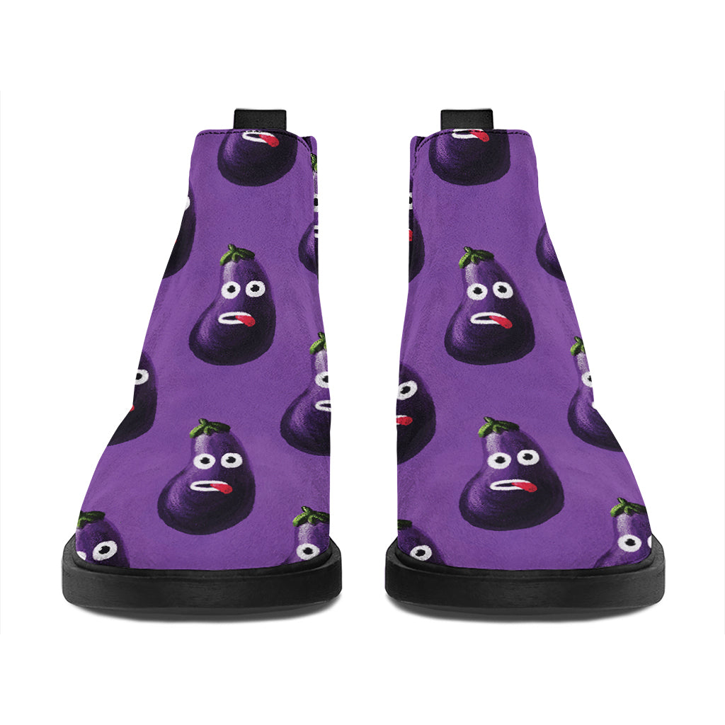 Funny Eggplant Pattern Print Flat Ankle Boots