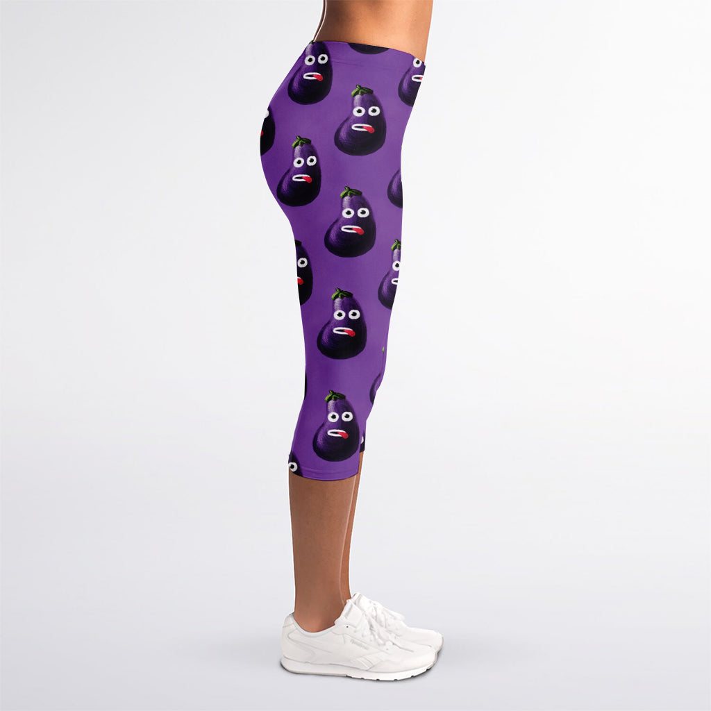 Funny Eggplant Pattern Print Women's Capri Leggings