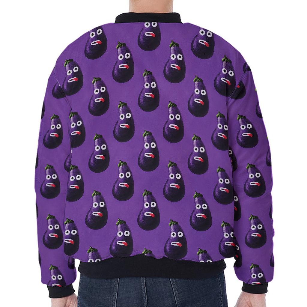 Funny Eggplant Pattern Print Zip Sleeve Bomber Jacket