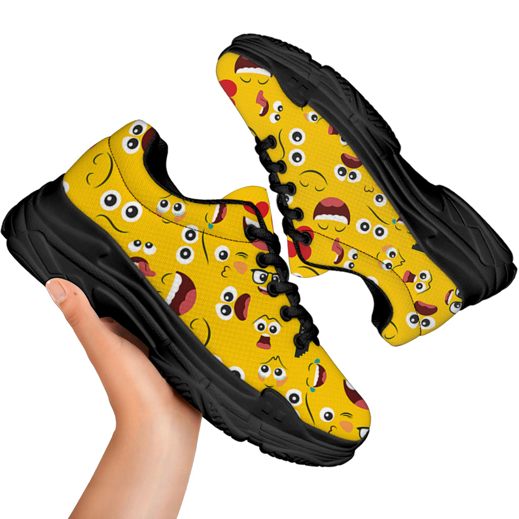 Funny Emoji Pattern Print Black Chunky Shoes