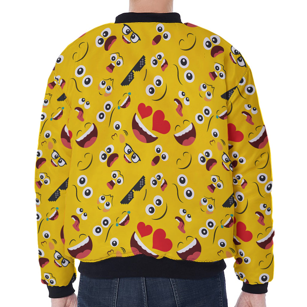 Funny Emoji Pattern Print Zip Sleeve Bomber Jacket