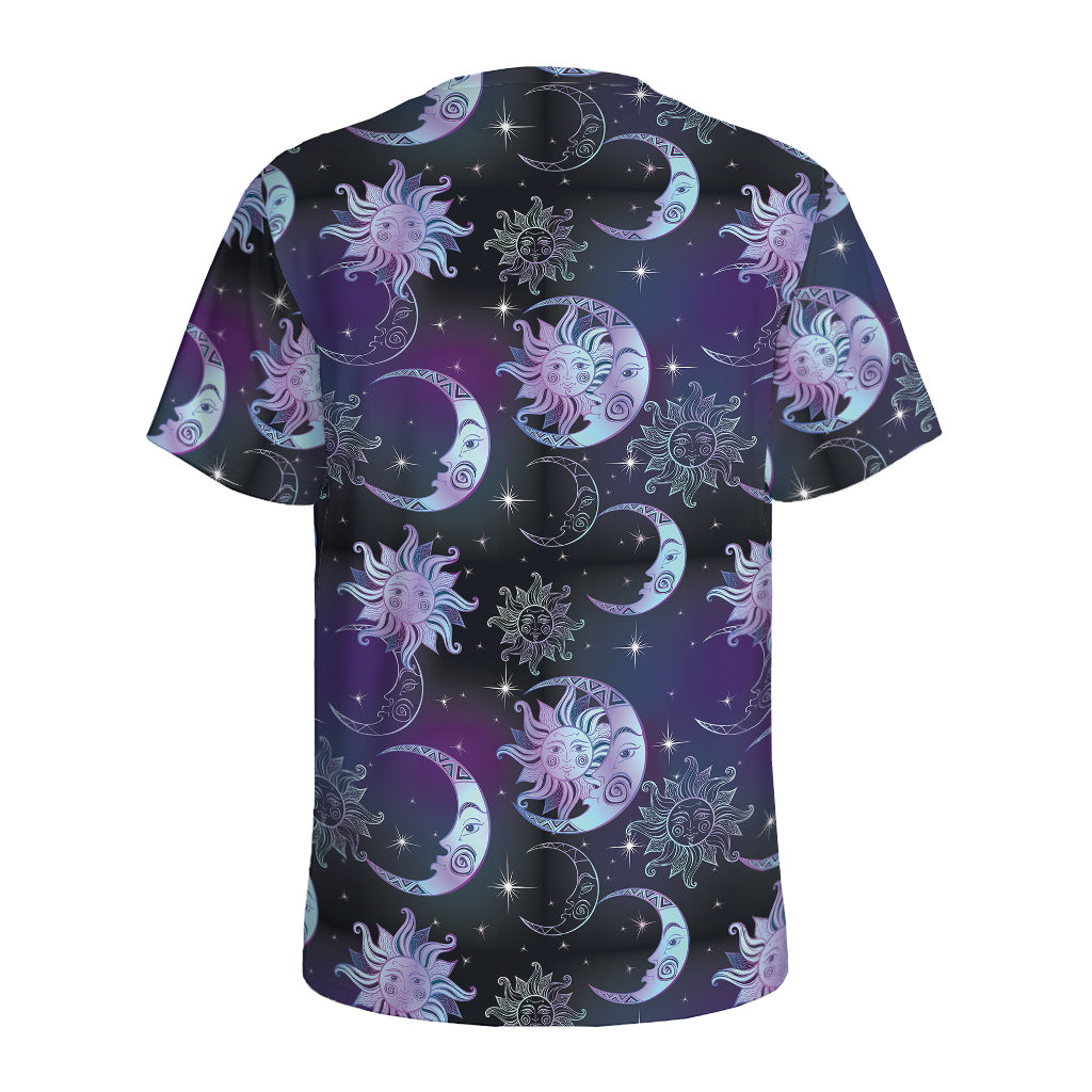 Galaxy Celestial Sun And Moon Print Men's Sports T-Shirt