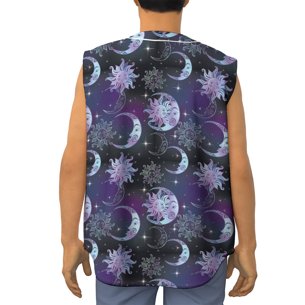 Galaxy Celestial Sun And Moon Print Sleeveless Baseball Jersey