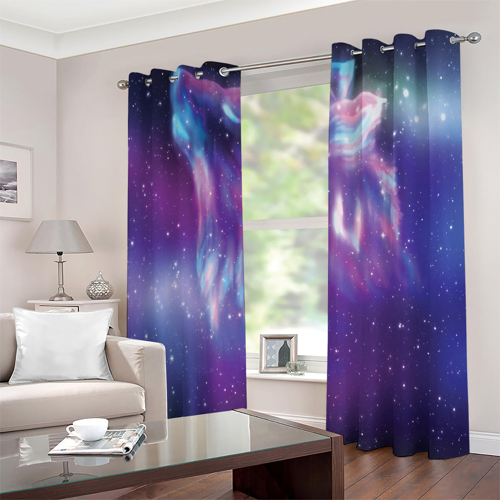 Galaxy Howling Wolf Spirit Print Extra Wide Grommet Curtains