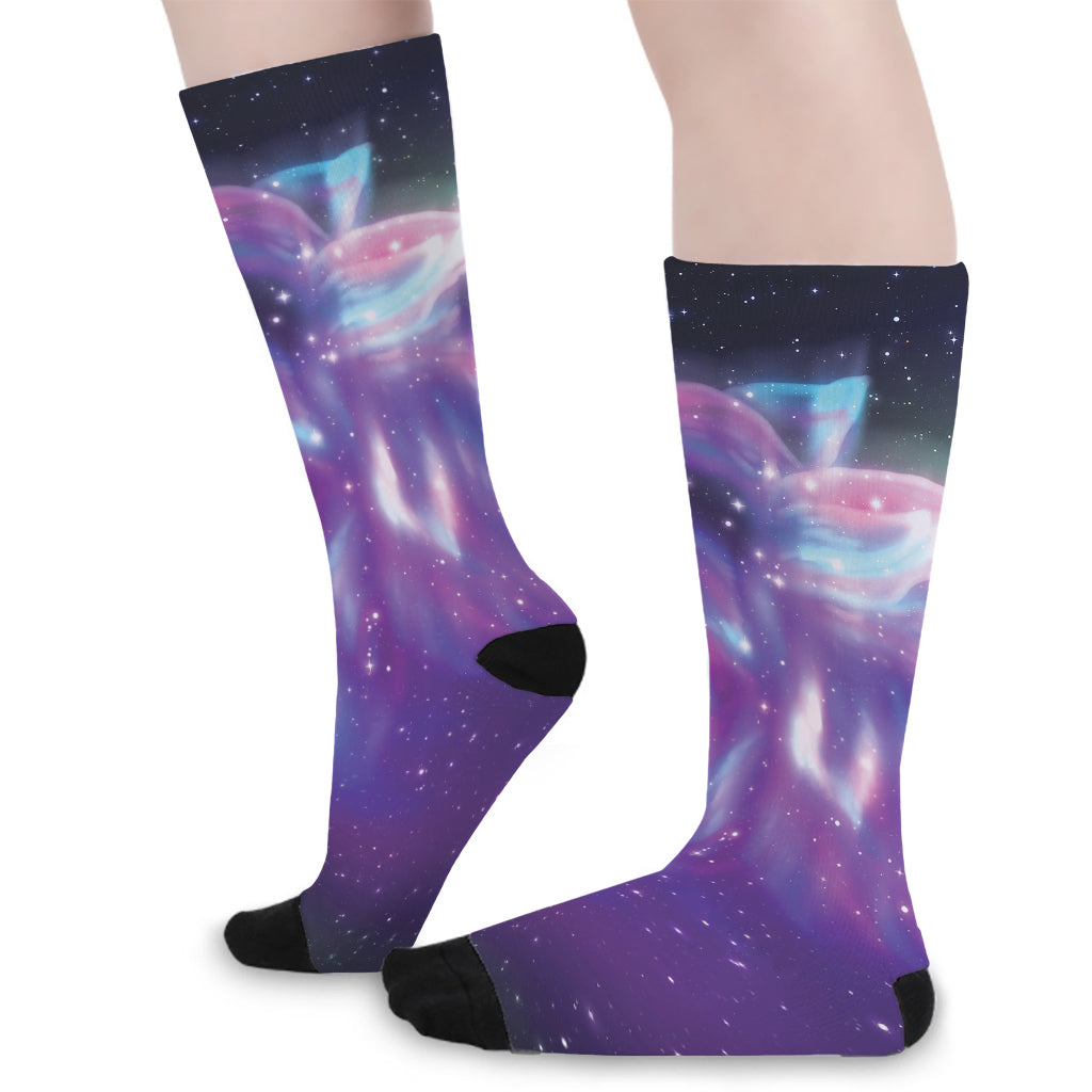 Galaxy Howling Wolf Spirit Print Long Socks