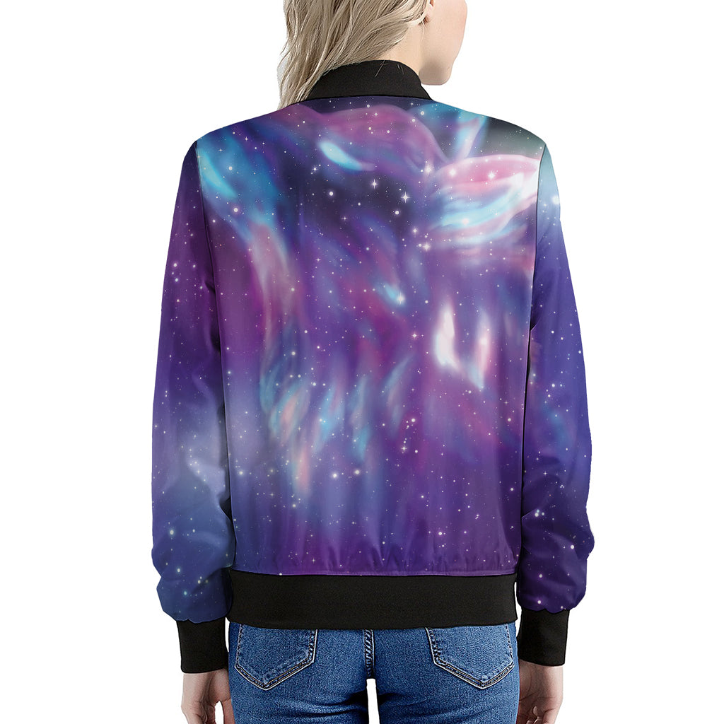 Galaxy Howling Wolf Spirit Print Women's Bomber Jacket