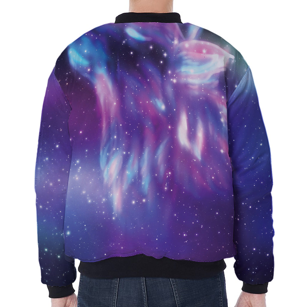 Galaxy Howling Wolf Spirit Print Zip Sleeve Bomber Jacket