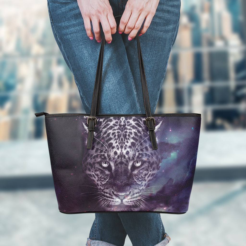 Galaxy Jaguar Print Leather Tote Bag