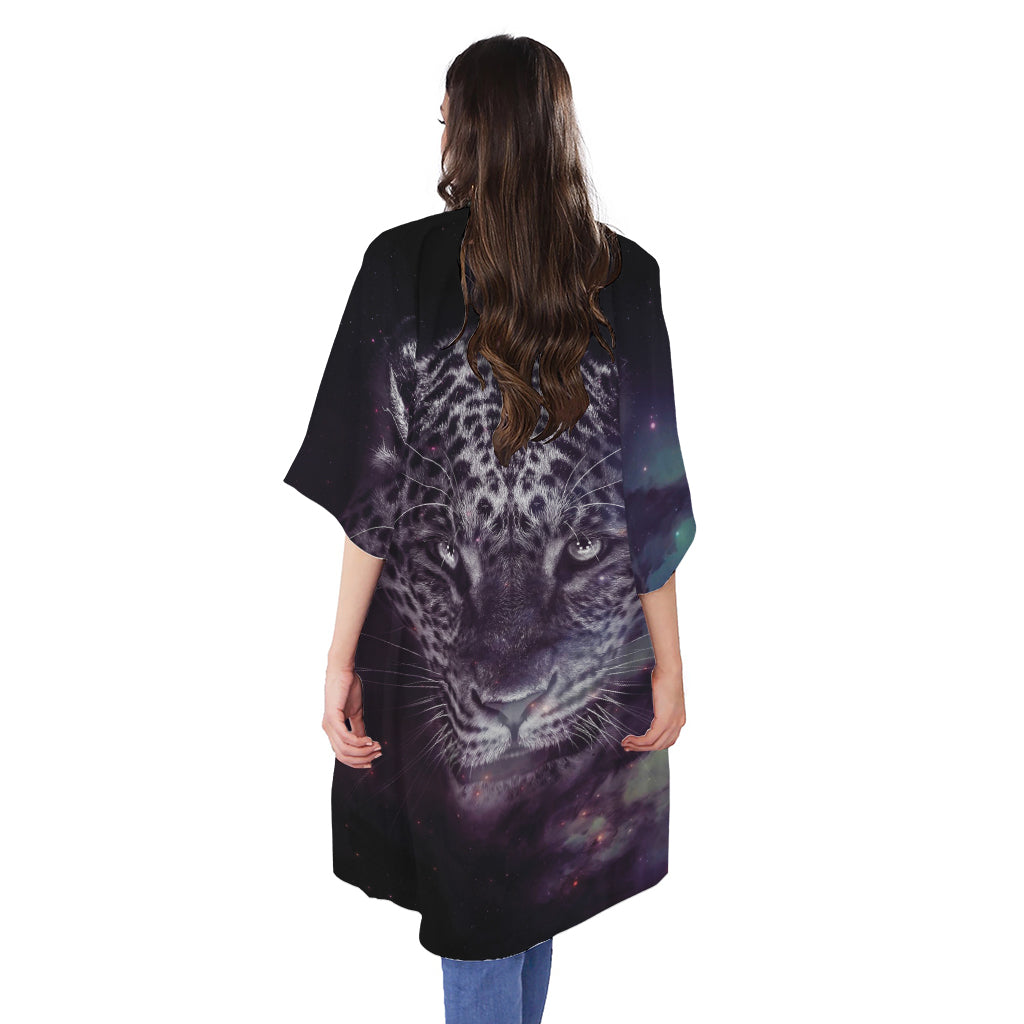 Galaxy Jaguar Print Open Front Beach Cover Up