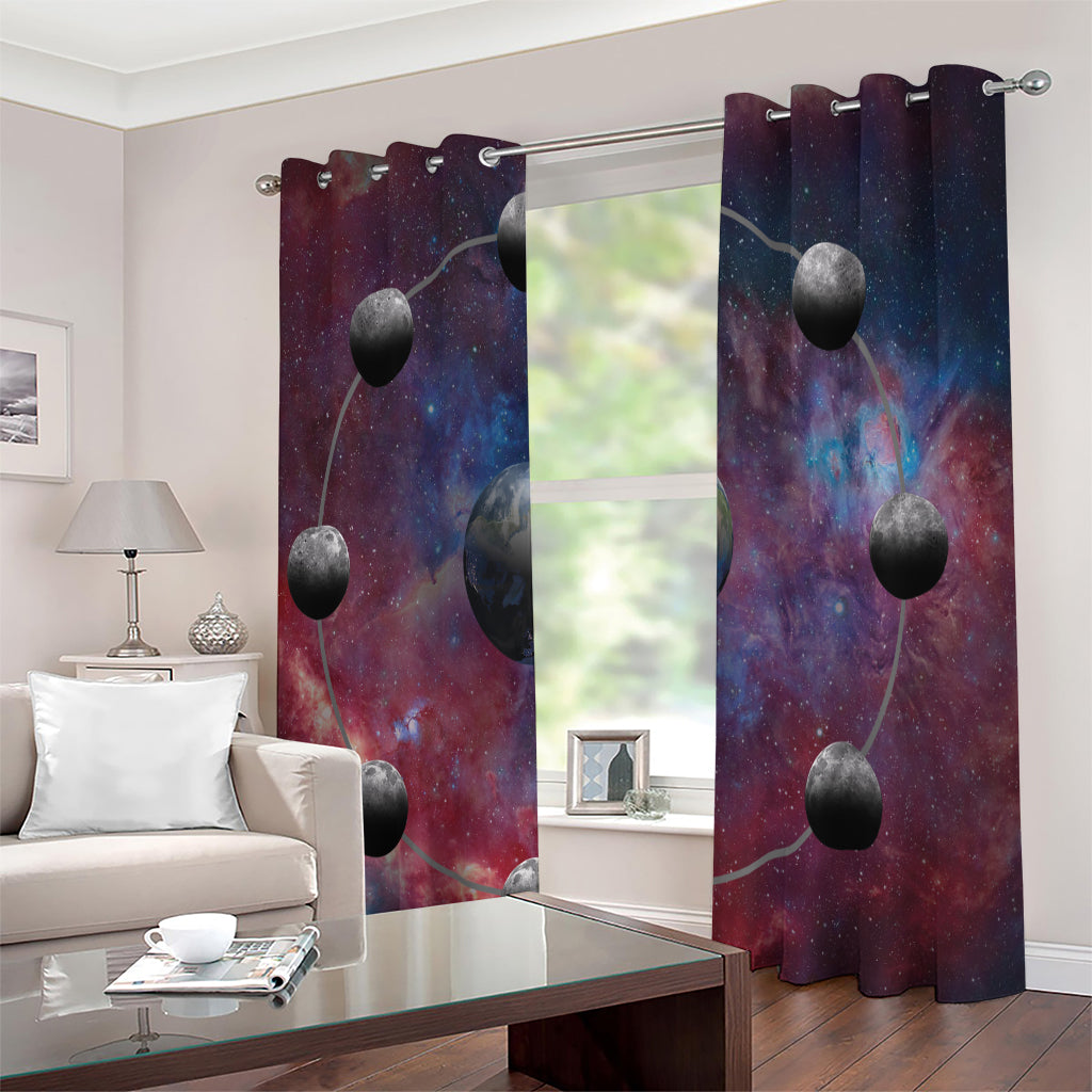Galaxy Lunar Phase Print Extra Wide Grommet Curtains
