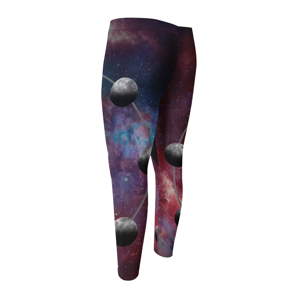 Galaxy Lunar Phase Print Men's Compression Pants