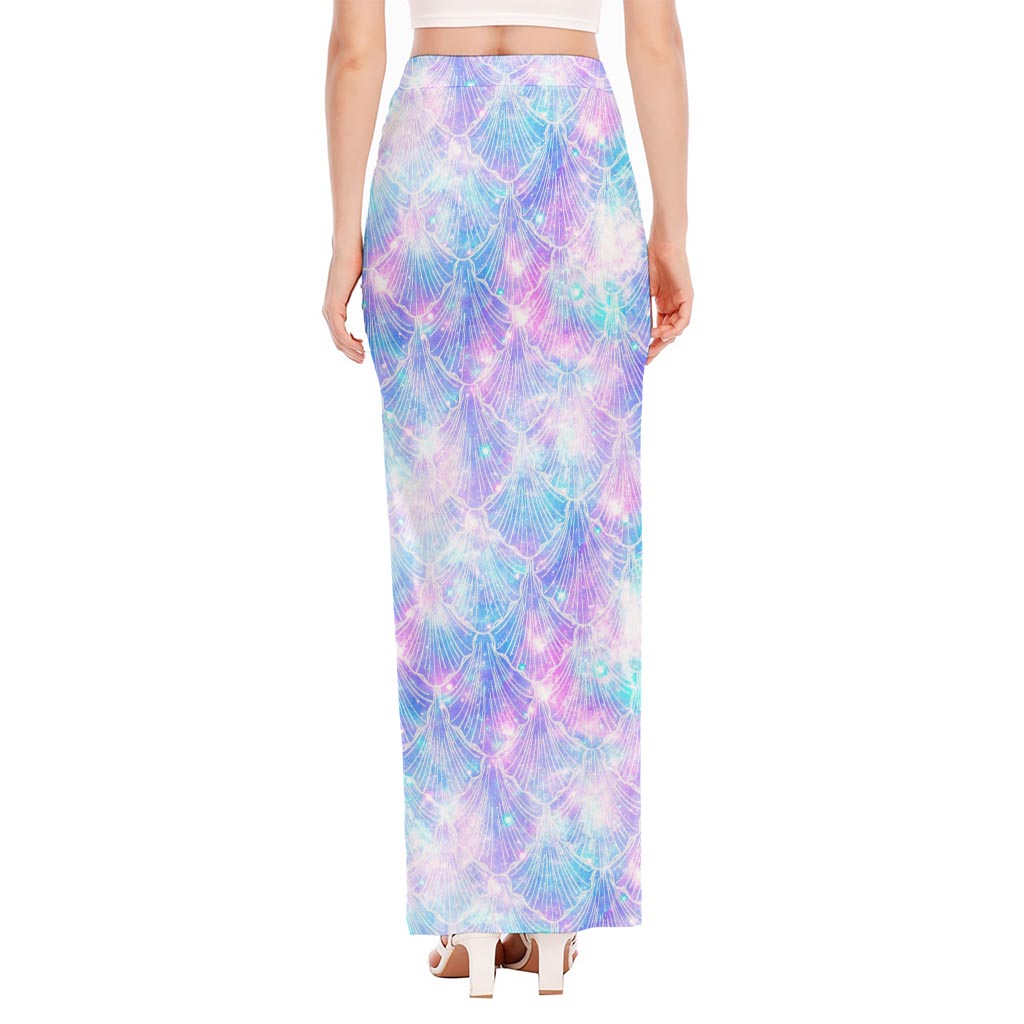 Galaxy Mermaid Scales Pattern Print High Slit Maxi Skirt