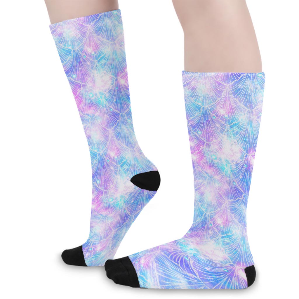 Galaxy Mermaid Scales Pattern Print Long Socks