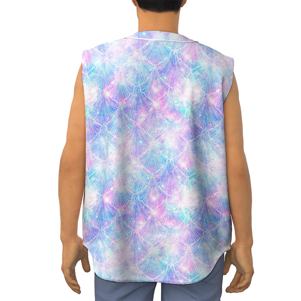 Galaxy Mermaid Scales Pattern Print Sleeveless Baseball Jersey