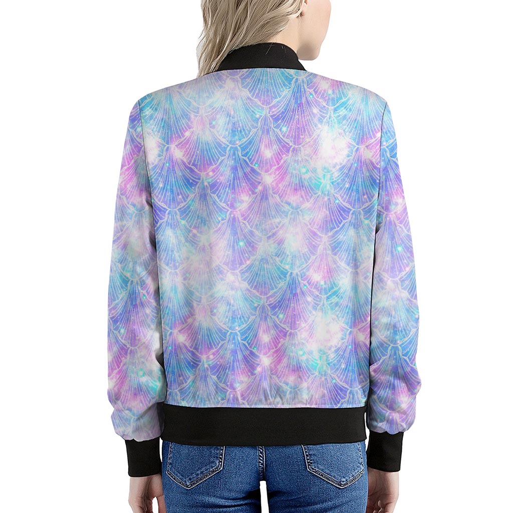 Galaxy Mermaid Scales Pattern Print Women's Bomber Jacket