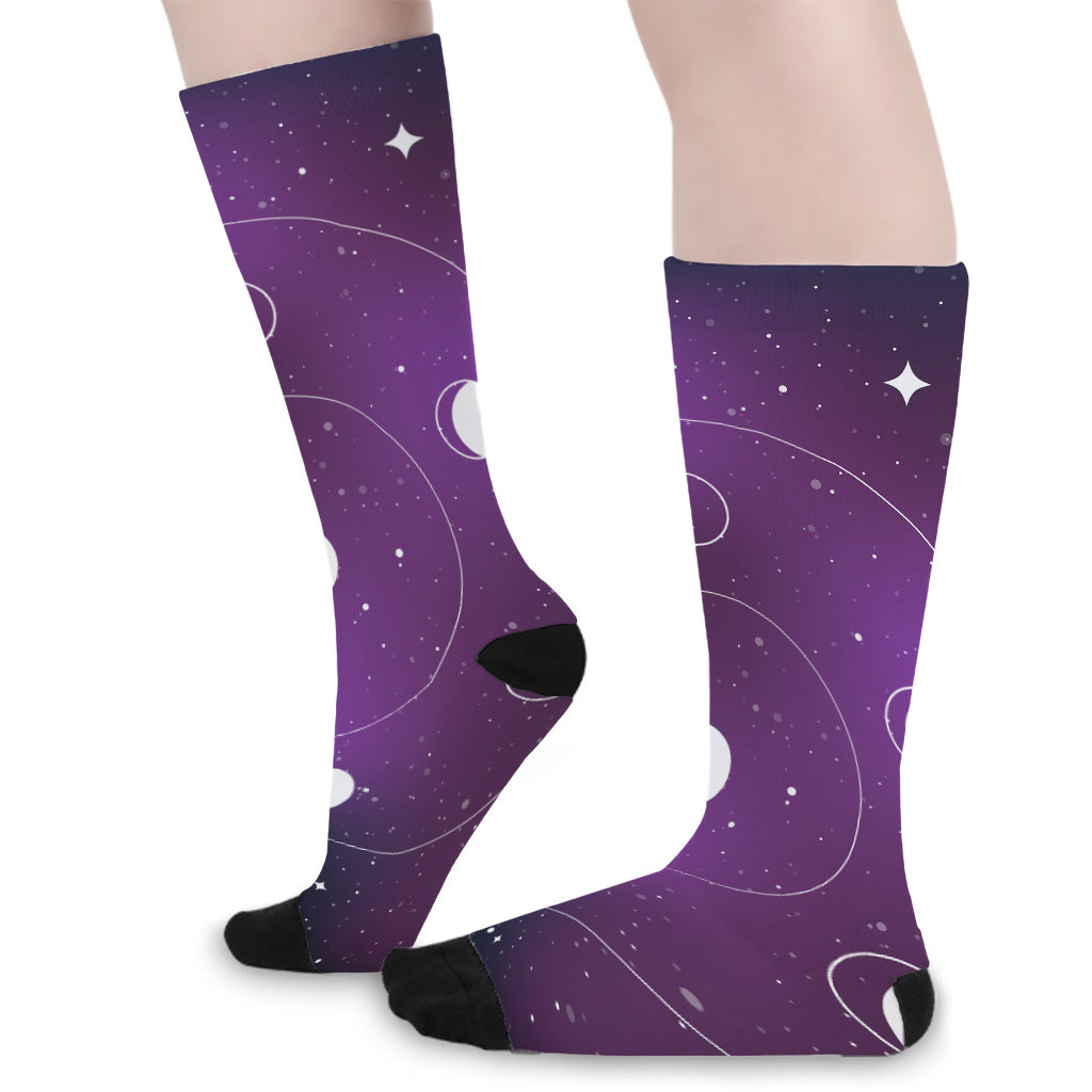 Galaxy Moon Phase Print Long Socks
