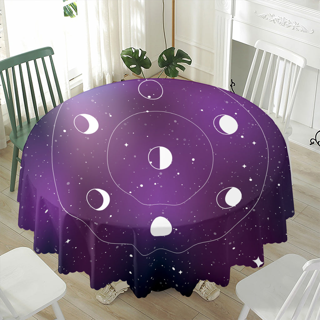 Galaxy Moon Phase Print Waterproof Round Tablecloth