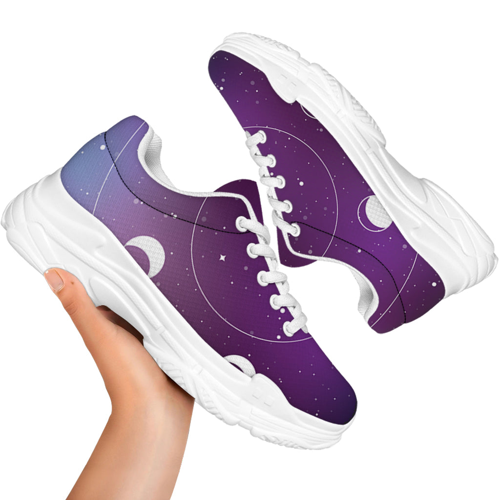 Galaxy Moon Phase Print White Chunky Shoes