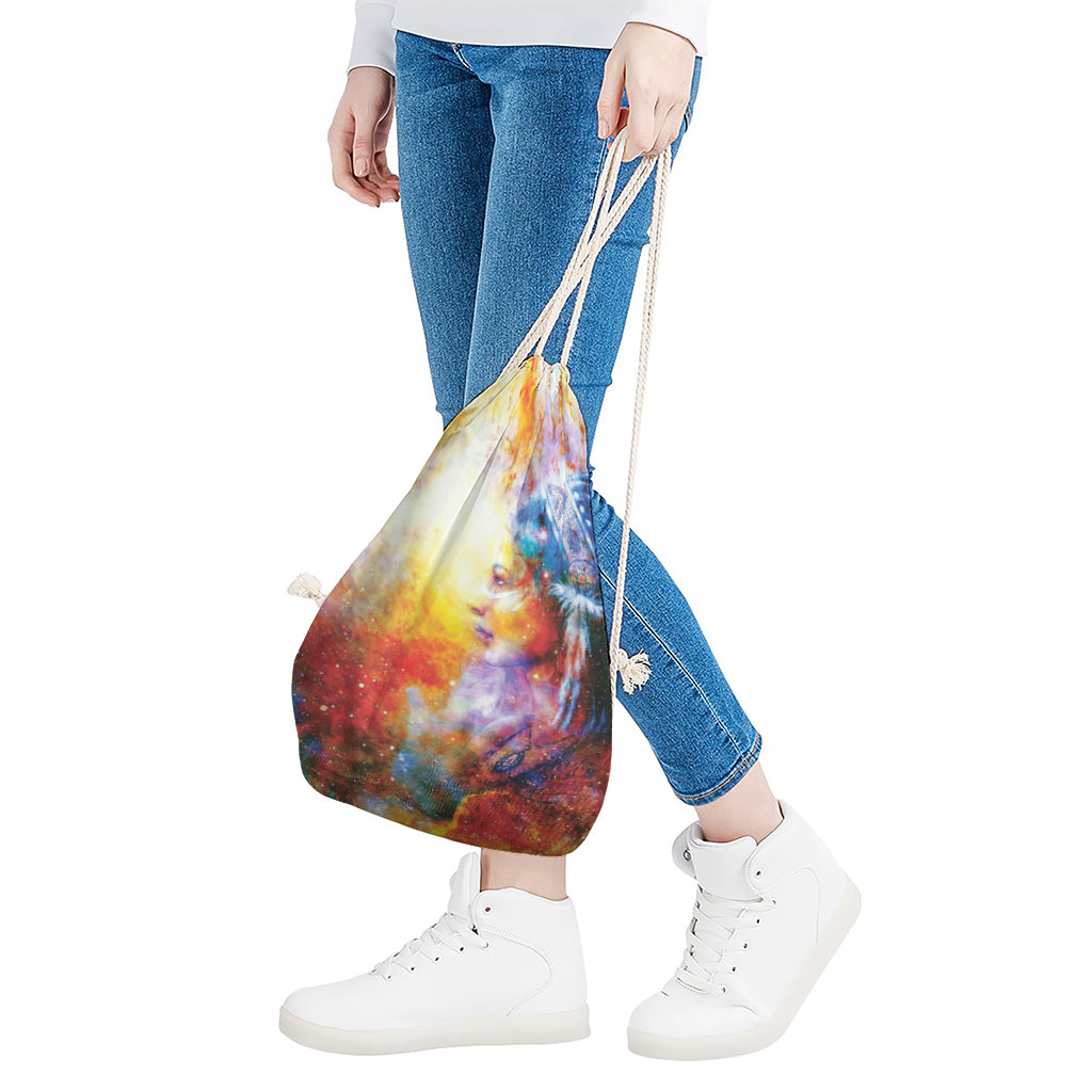 Galaxy Native Indian Woman Print Drawstring Bag